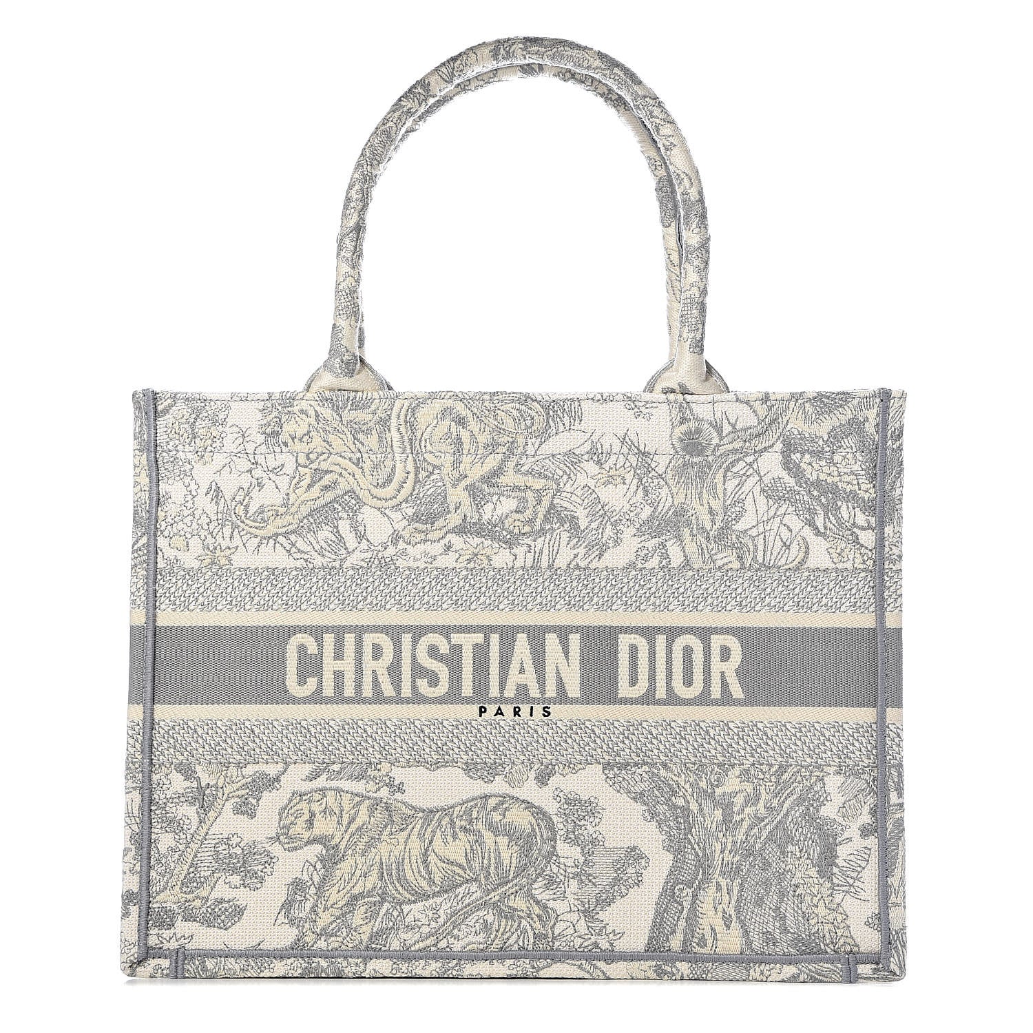 Christian Dior Canvas Embroidered Medium Dioriviera Toile De Jouy Book Tote Gray 1 of 11