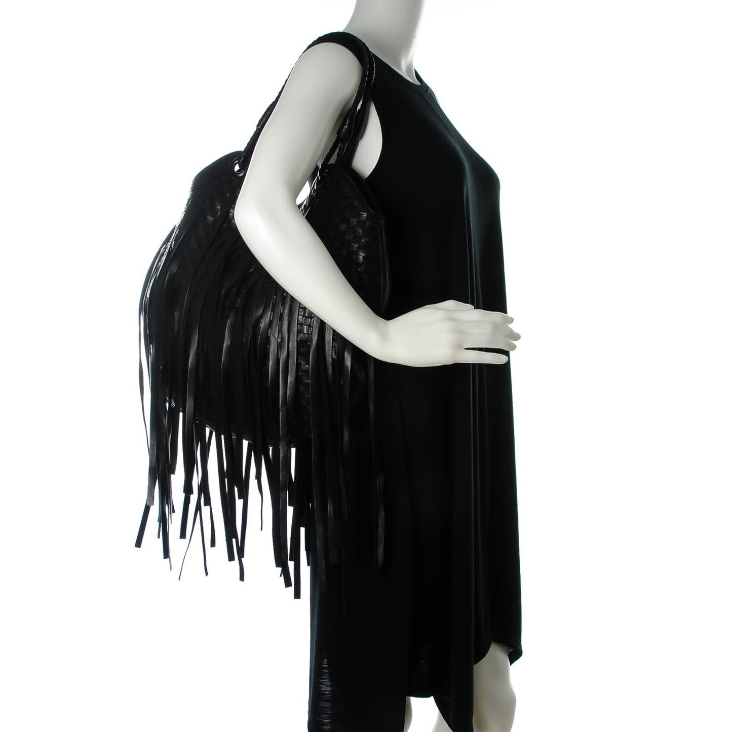 Vintage Nappa Intrecciato Fringe Hobo Nero Black