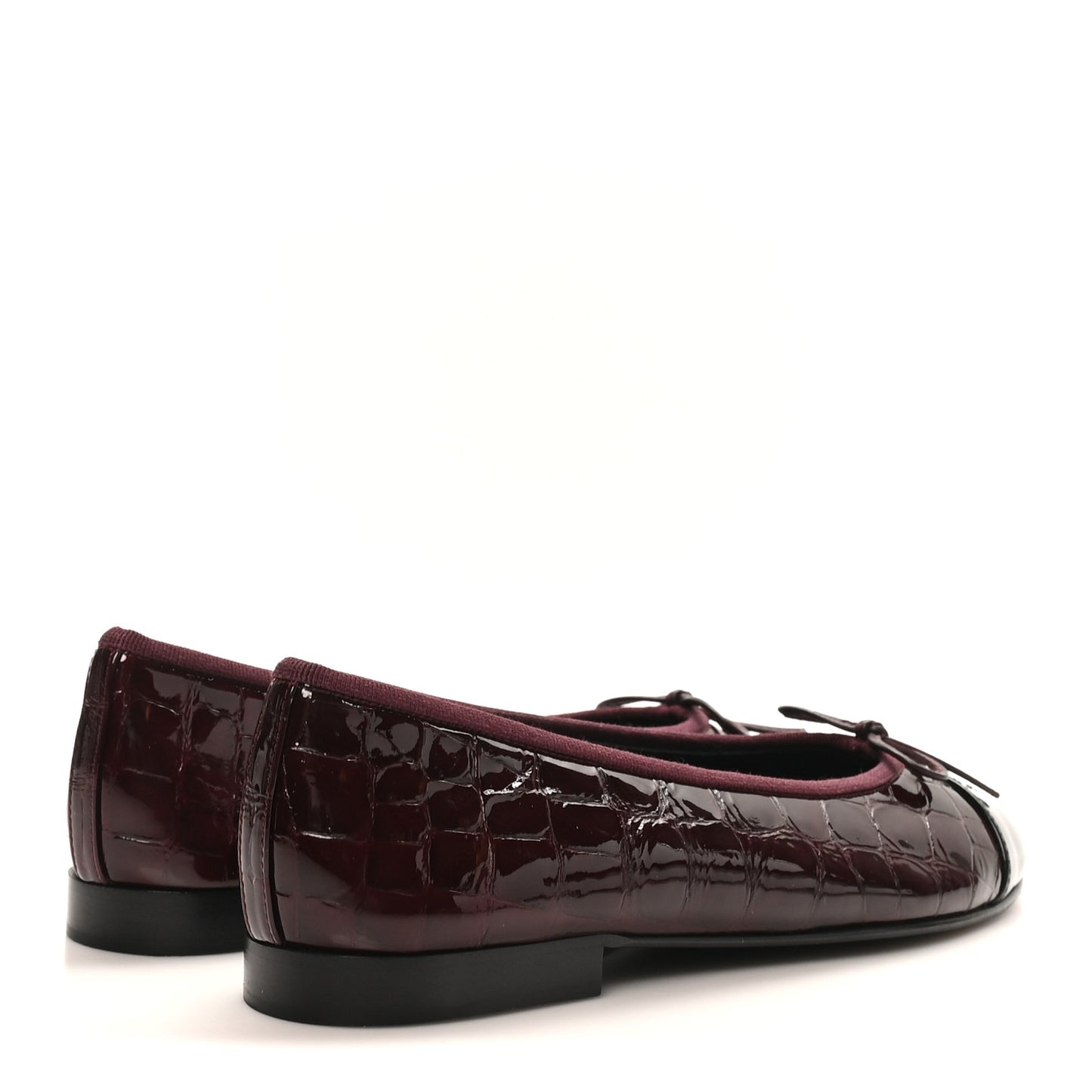 Patent Calfskin Crocodile Embossed Ballerina Flats  38 Dark Burgundy Black