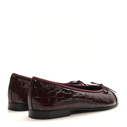Chanel Patent Calfskin Crocodile Embossed Ballerina Flats  38 Dark Burgundy Black 5 of 10