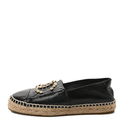 Chanel Patent Calfskin Crystal CC Espadrilles 36 Black 1 of 8