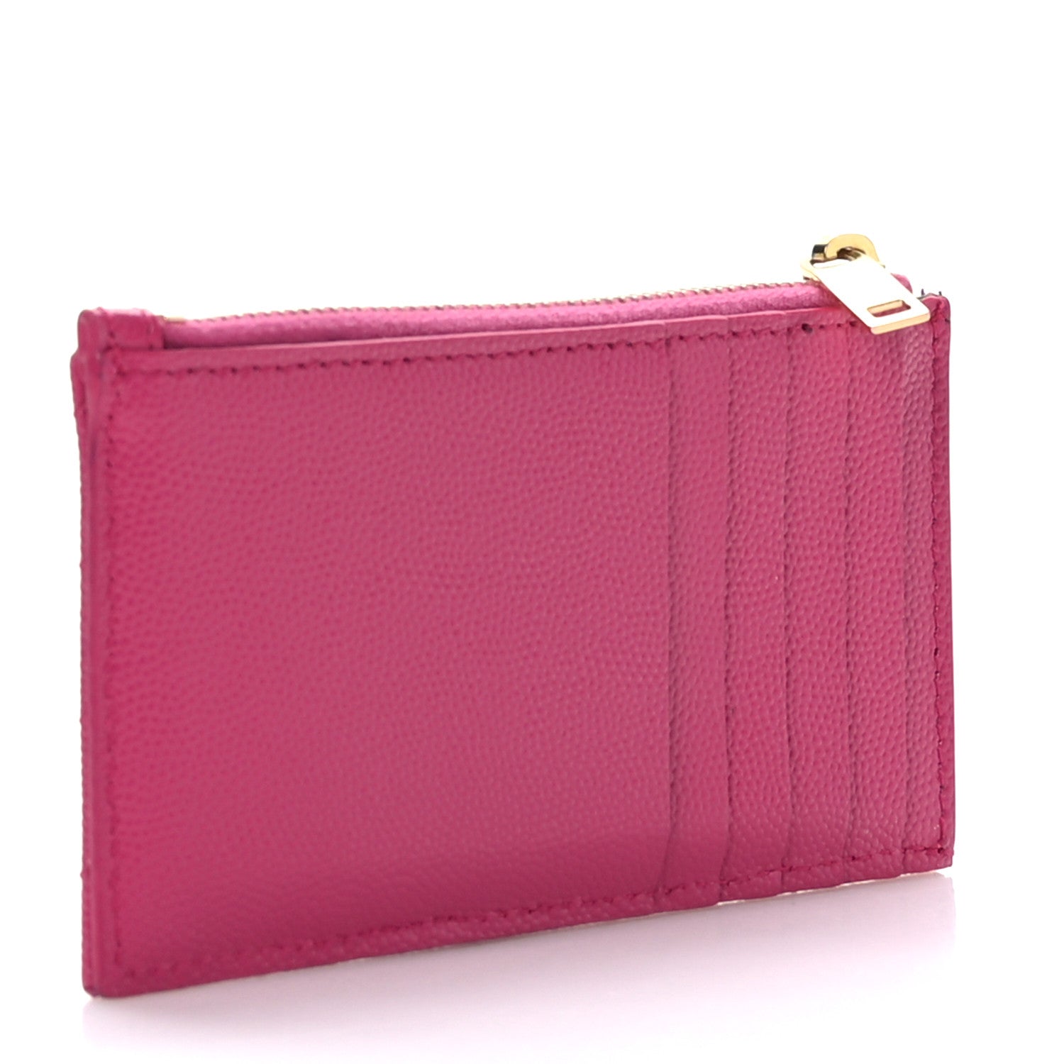 Saint Laurent Grain De Poudre Matelasse Chevron Monogram Fragments Zippered Card Case Fresh Fuxia 3 of 6