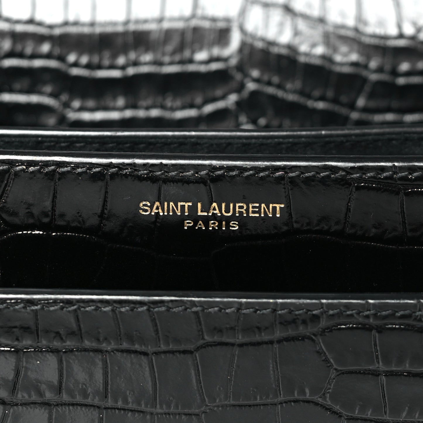 Calfskin Crocodile Embossed Medium Monogram Sunset Black