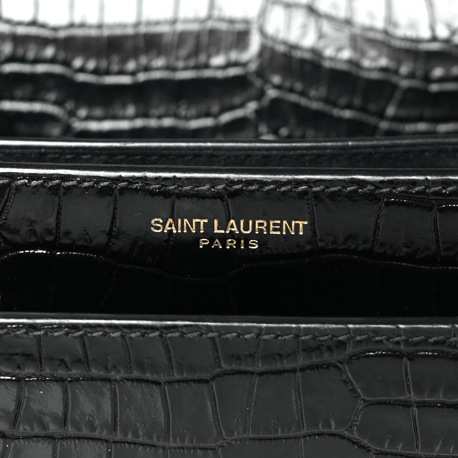 Saint Laurent Calfskin Crocodile Embossed Medium Monogram Sunset Black 6 of 8