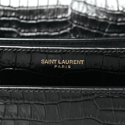 Saint Laurent Calfskin Crocodile Embossed Medium Monogram Sunset Black 6 of 8
