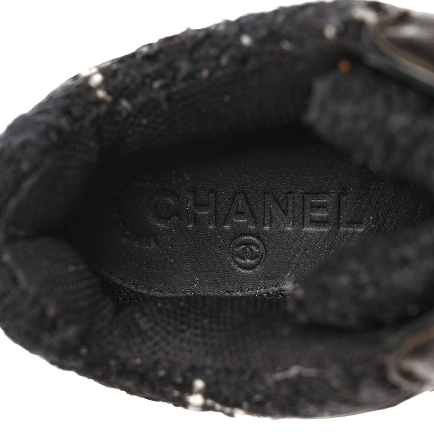 Chanel Tweed Suede Goatskin CC Sneakers 40 Black White 7 of 8