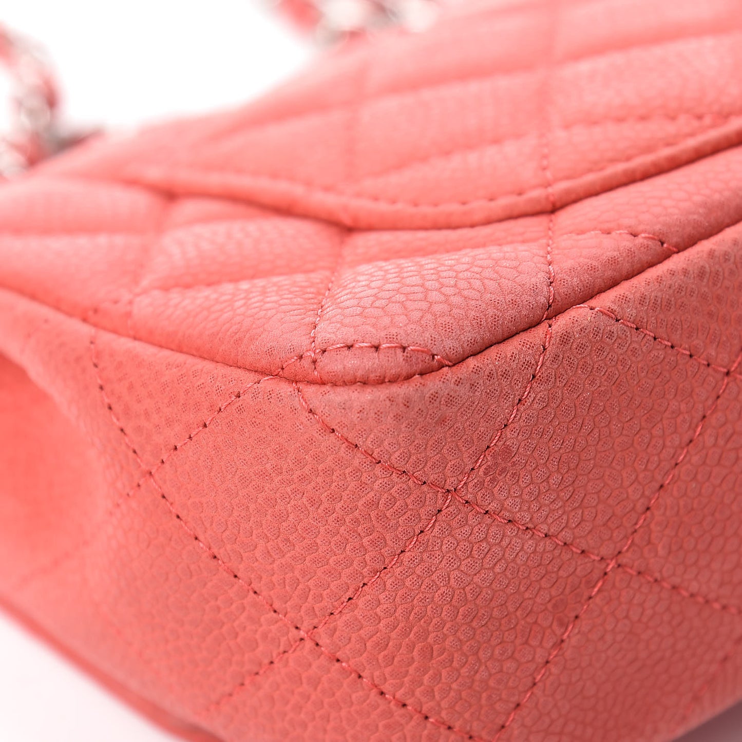 Iridescent Caviar Quilted Mini Rectangular Flap Dark Pink