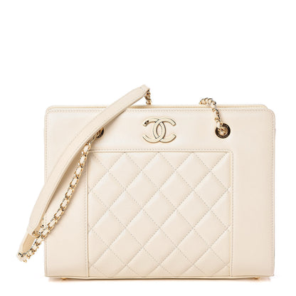 Chanel Sheepskin Quilted Mademoiselle Vintage Shopping Tote White 1 of 11