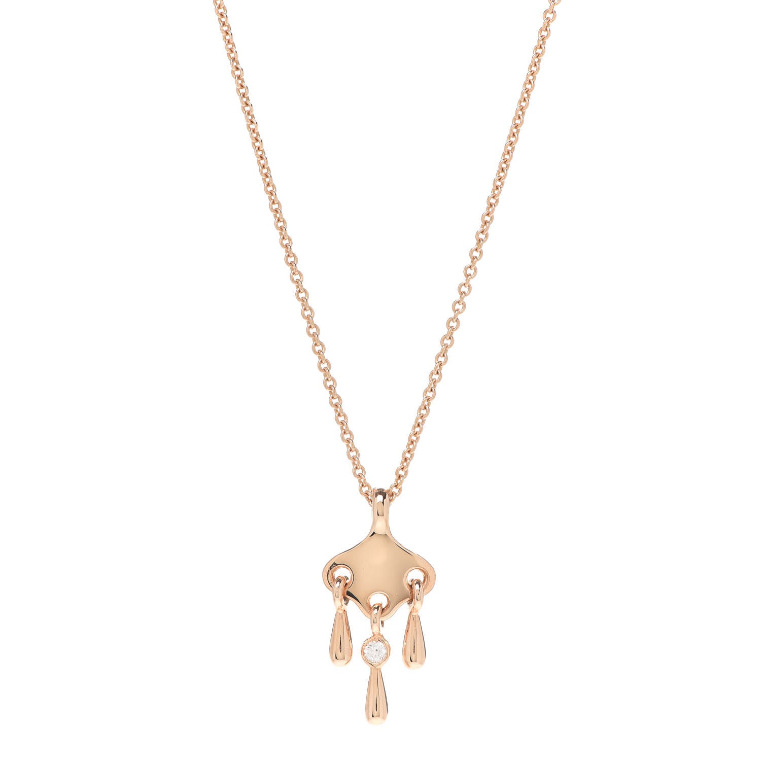 Hermes 18K Rose Gold Diamond Filet d'Or Pendant Necklace 1 of 5