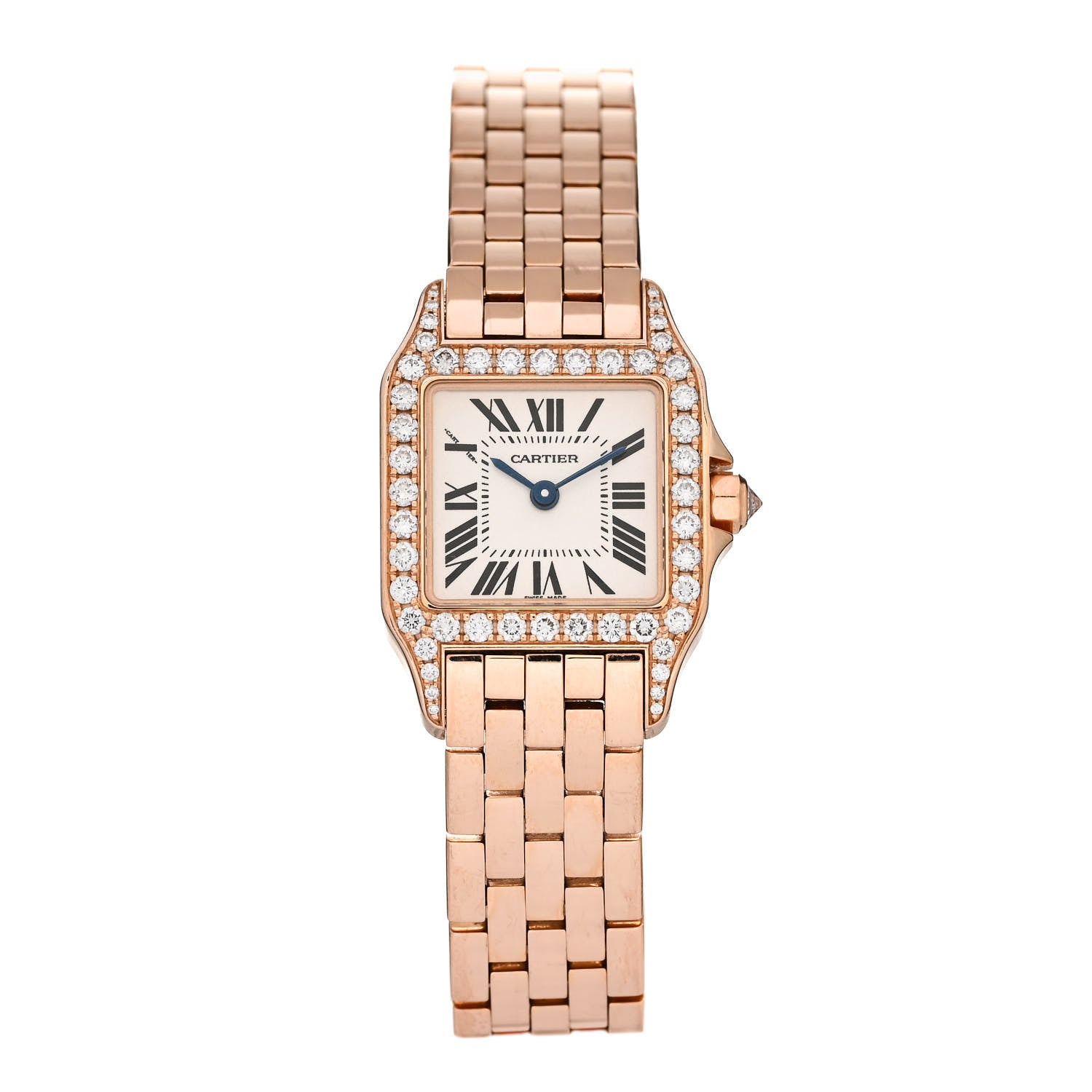 Cartier 18K Pink Gold Diamond Bezel 20mm Santos Demoiselle Quartz Watch 1 of 5
