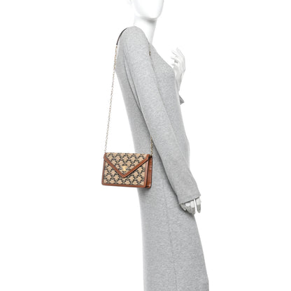 Celine Raffia Jacquard Calfskin Triomphe Wallet on Chain Natural Tan 2 of 11