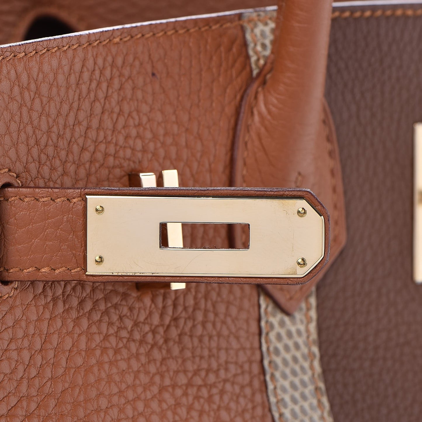 Taurillon Clemence Lizard Club Birkin 30 Gold Marron D'Inde