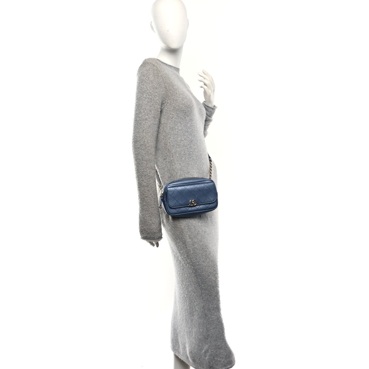 Chanel Metallic Goatskin Quilted Casual Trip Waist Bag Blue 2 of 10