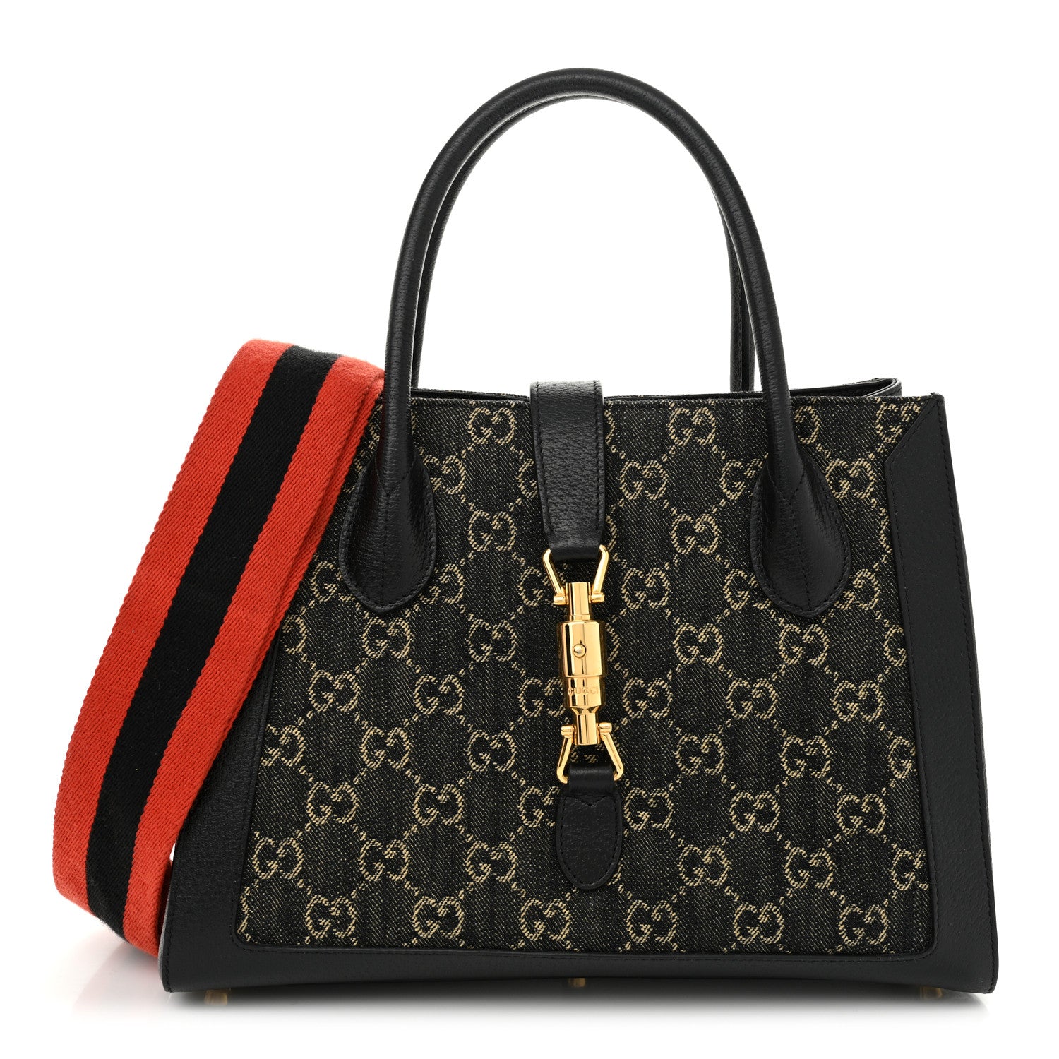 Gucci Jacquard Black Denim GG Monogram Textured Dollar Calfskin