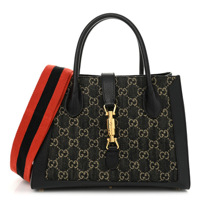 Gucci Jacquard Black Denim GG Monogram Textured Dollar Calfskin Medium Jackie 1961 Tote Black Ivory 1 of 11