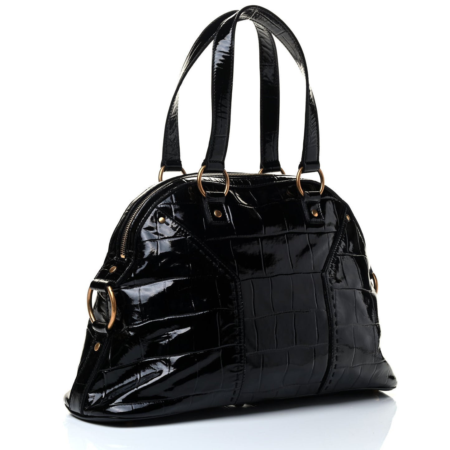 Crocodile Embossed Patent Large Muse Black