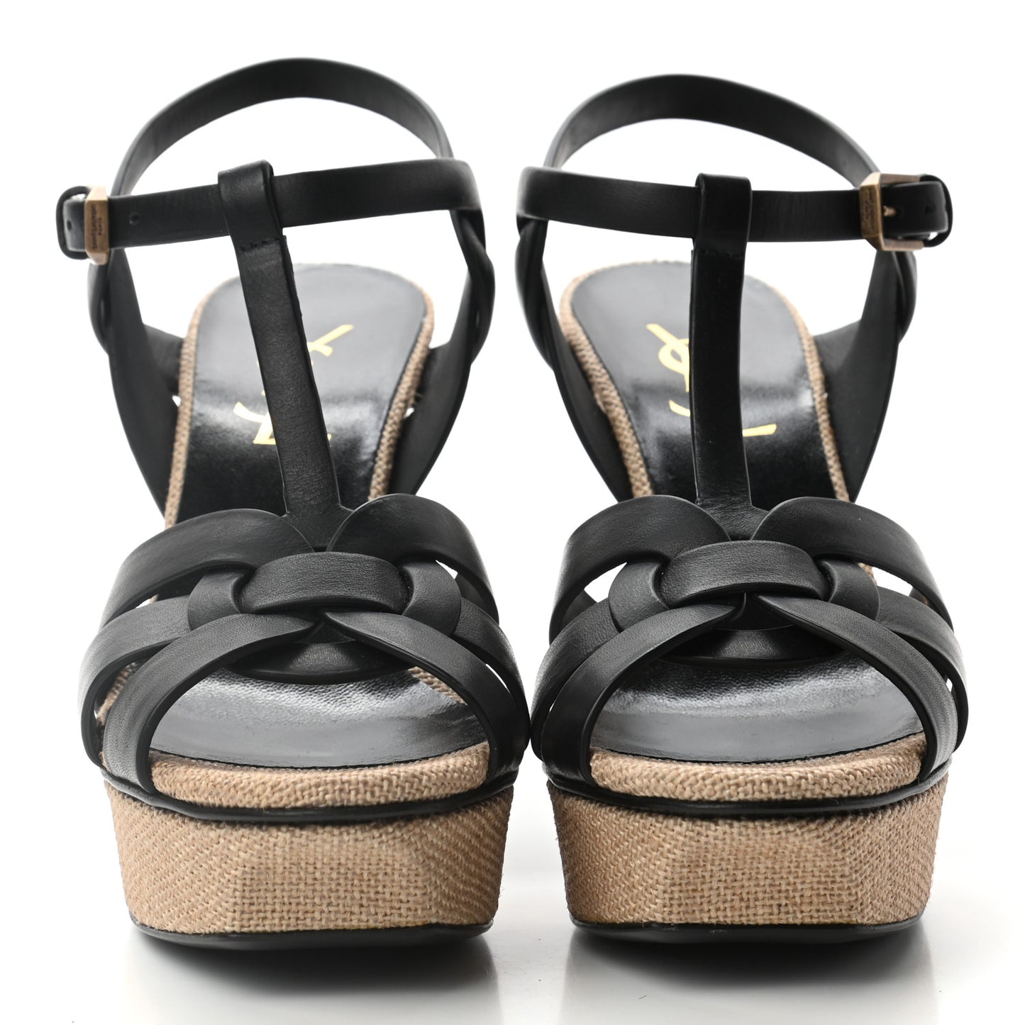 Calfskin Canvas Tribute 75 Platform Sandals 36 Black