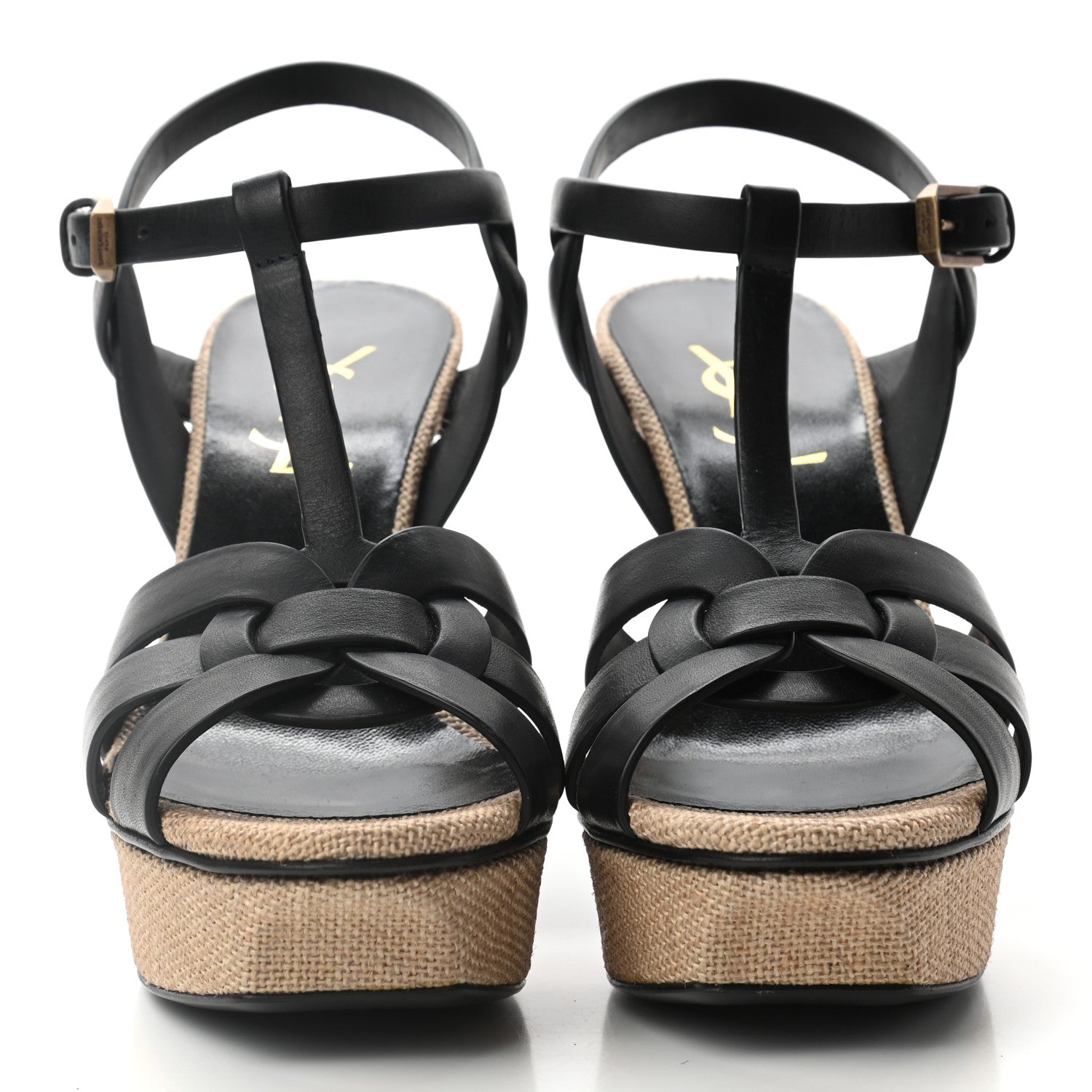 Saint Laurent Calfskin Canvas Tribute 75 Platform Sandals 36 Black 2 of 8