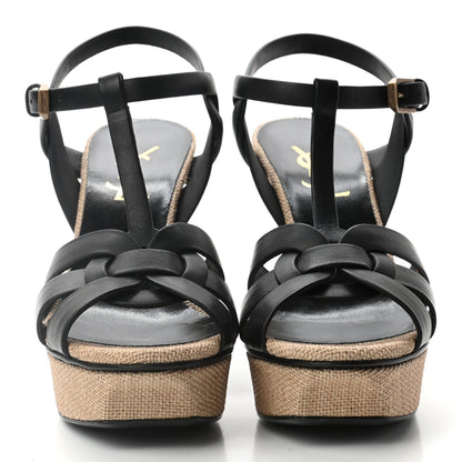 Saint Laurent Calfskin Canvas Tribute 75 Platform Sandals 36 Black 2 of 8