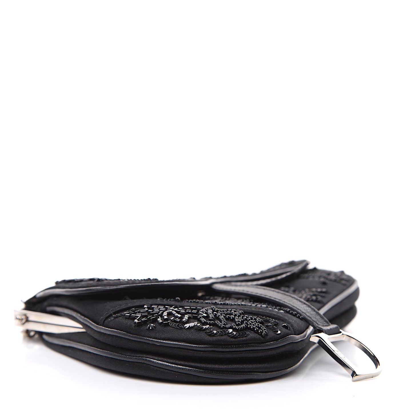 Satin Bead Embroidered Mini Frame Saddle Black