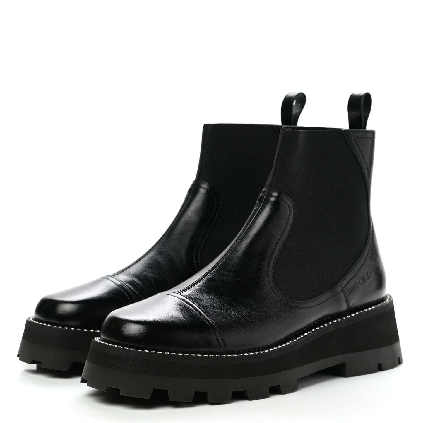 Vintage Calfskin Crystal Clayton Flat Boots 39.5 Black