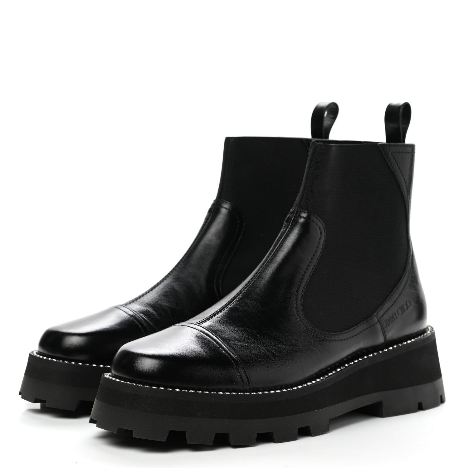 Jimmy Choo Vintage Calfskin Crystal Clayton Flat Boots 39.5 Black 3 of 7