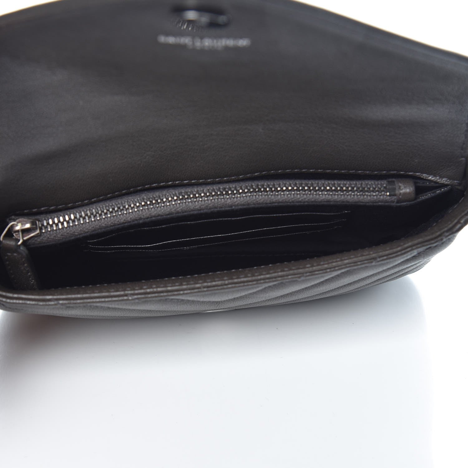 Saint Laurent Sheepskin Matelasse Chevron Monogram College Chain Wallet Coal 5 of 6