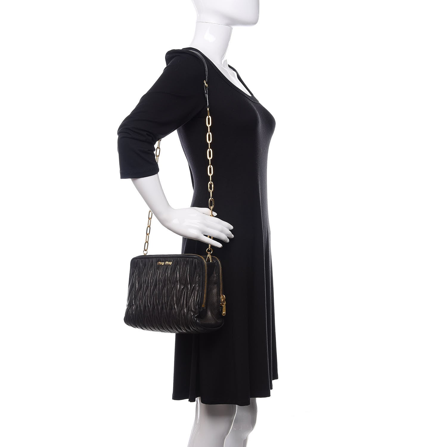 Miu Miu Nappa Matelasse Double Zip Chain Shoulder Bag Black 2 of 12