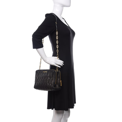 Miu Miu Nappa Matelasse Double Zip Chain Shoulder Bag Black 2 of 12