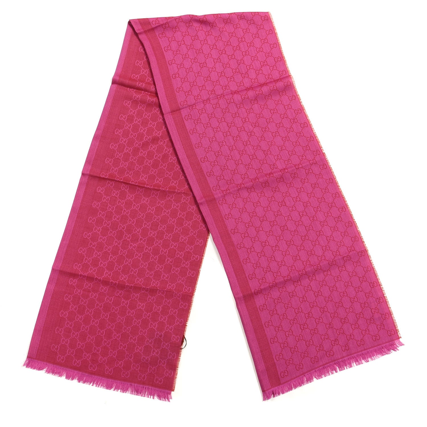 Gucci Wool Silk GG Monogram GGWeblong Fringe Scarf Shawl Red Pink 2 of 3