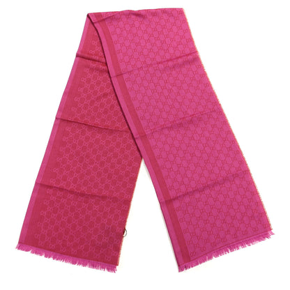 Gucci Wool Silk GG Monogram GGWeblong Fringe Scarf Shawl Red Pink 2 of 3