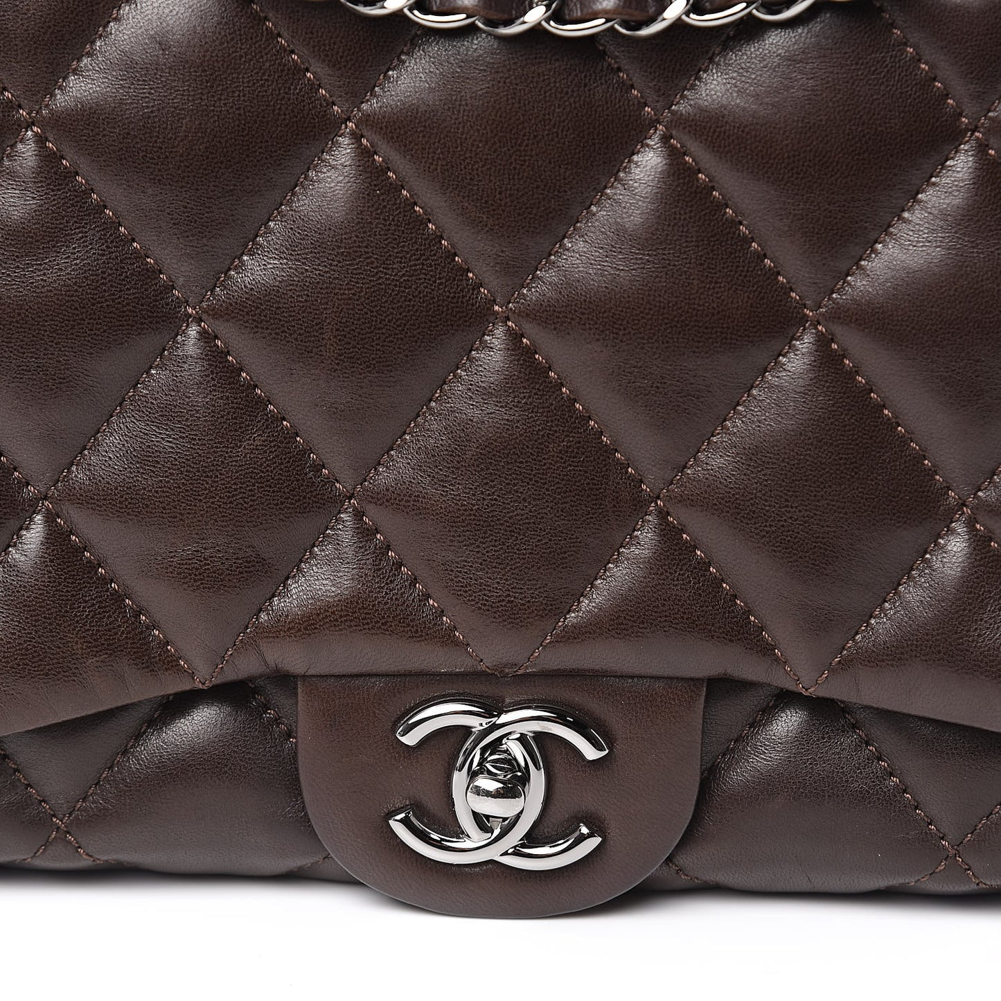 Lambskin Quilted Large 3 Flap Brown