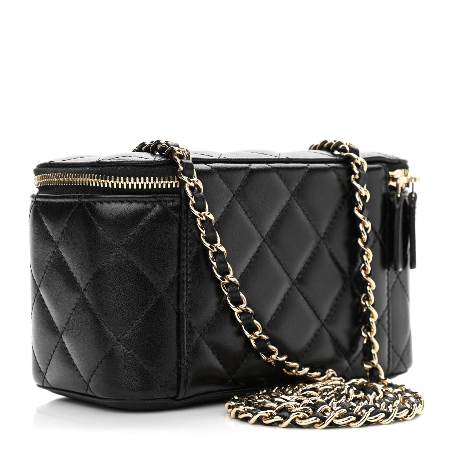 Lambskin Quilted Small Vanity Case With Chain Black