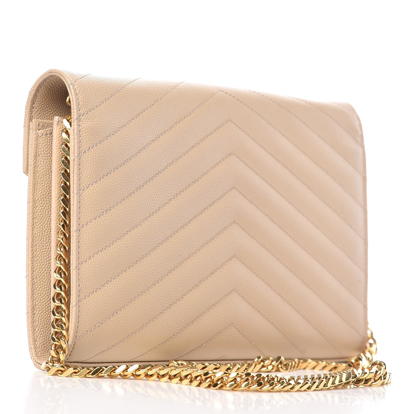 Grain De Poudre Matelasse Chevron Monogram Chain Wallet Nude Powder