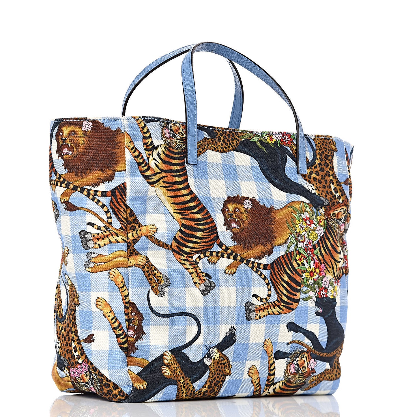 Canvas Kids Felines Vichy Print Tote Clear Sky Blue