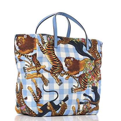 Gucci Canvas Kids Felines Vichy Print Tote Clear Sky Blue 3 of 10