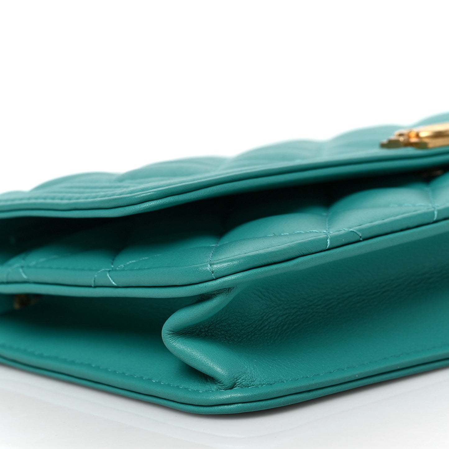 Lambskin Quilted Boy Wallet On Chain WOC Turquoise