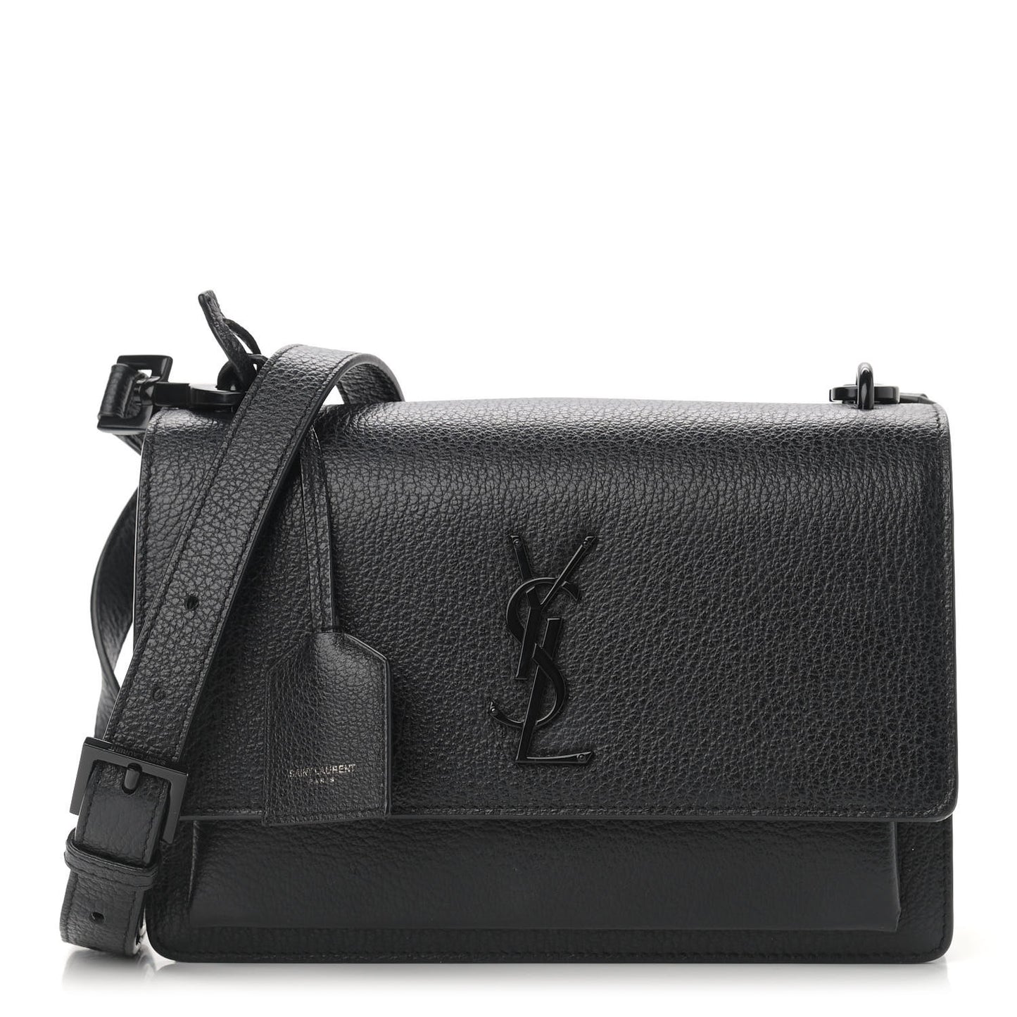 Grained Calfskin Medium Monogram Sunset Satchel Black