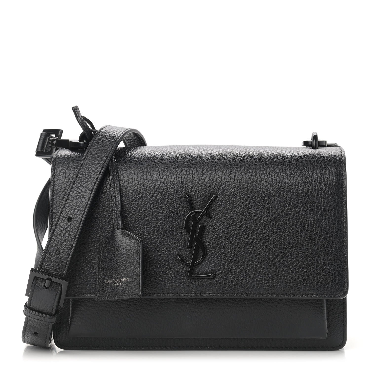 Saint Laurent Grained Calfskin Medium Monogram Sunset Satchel Black 1 of 12