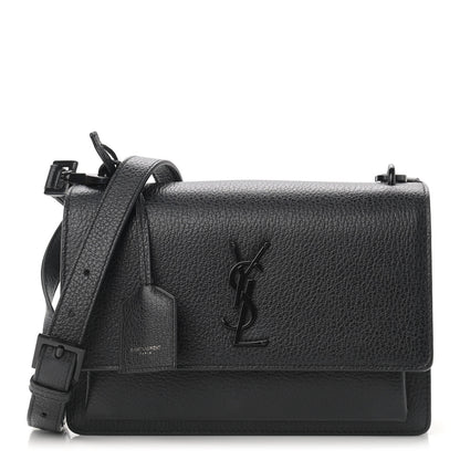Saint Laurent Grained Calfskin Medium Monogram Sunset Satchel Black 1 of 12