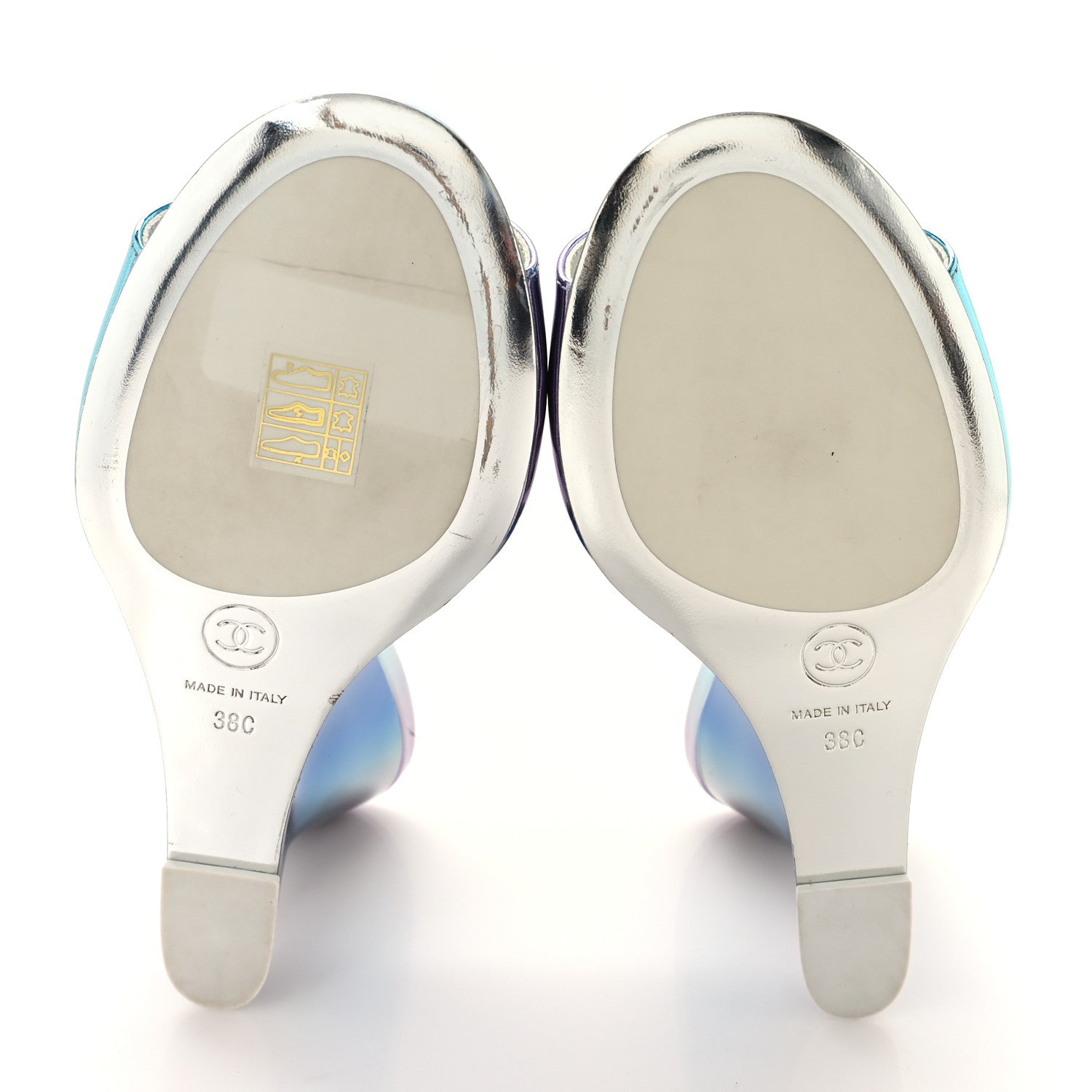 Chanel Laminated Calfskin Wedge Mules 38 Blue Purple 6 of 10