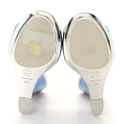 Chanel Laminated Calfskin Wedge Mules 38 Blue Purple 6 of 10
