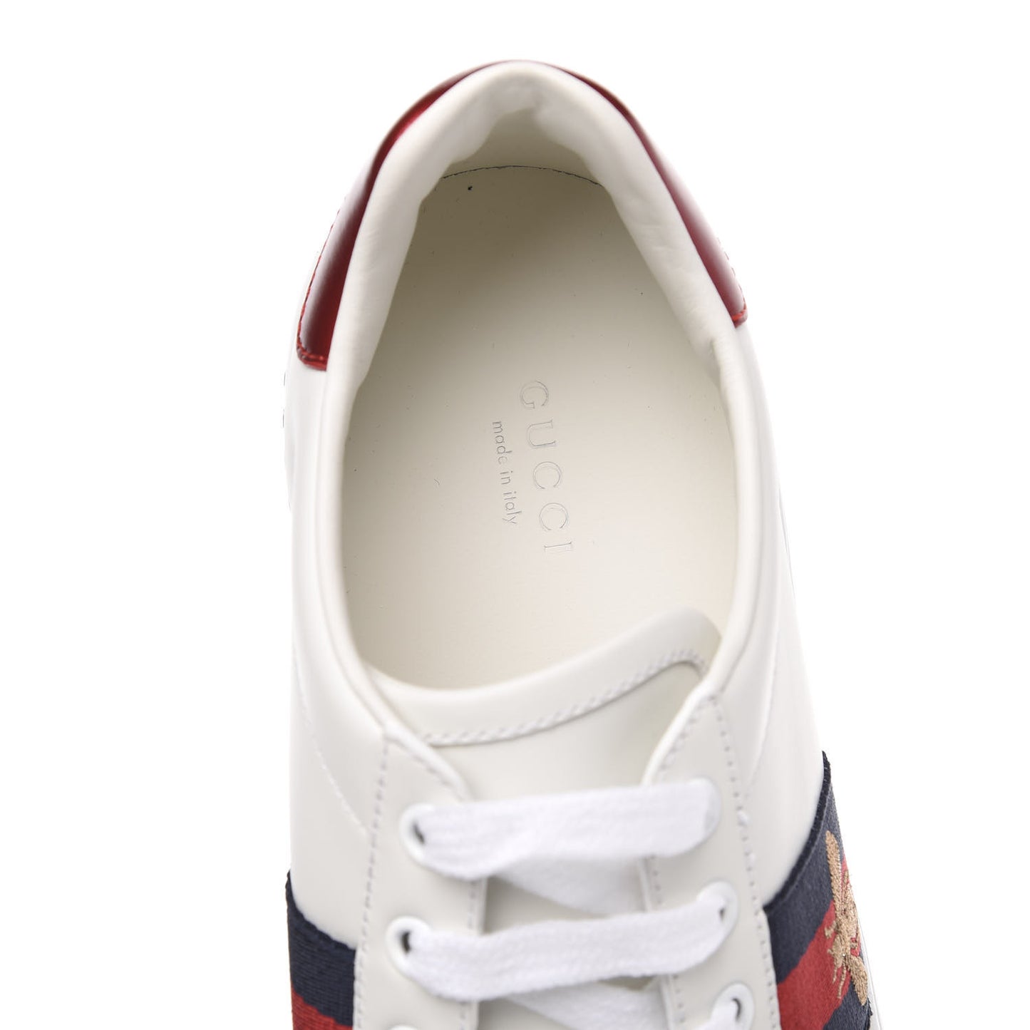 Calfskin Crystal Web Bee Embroidered Womens Ace Platform Sneakers 38.5 White