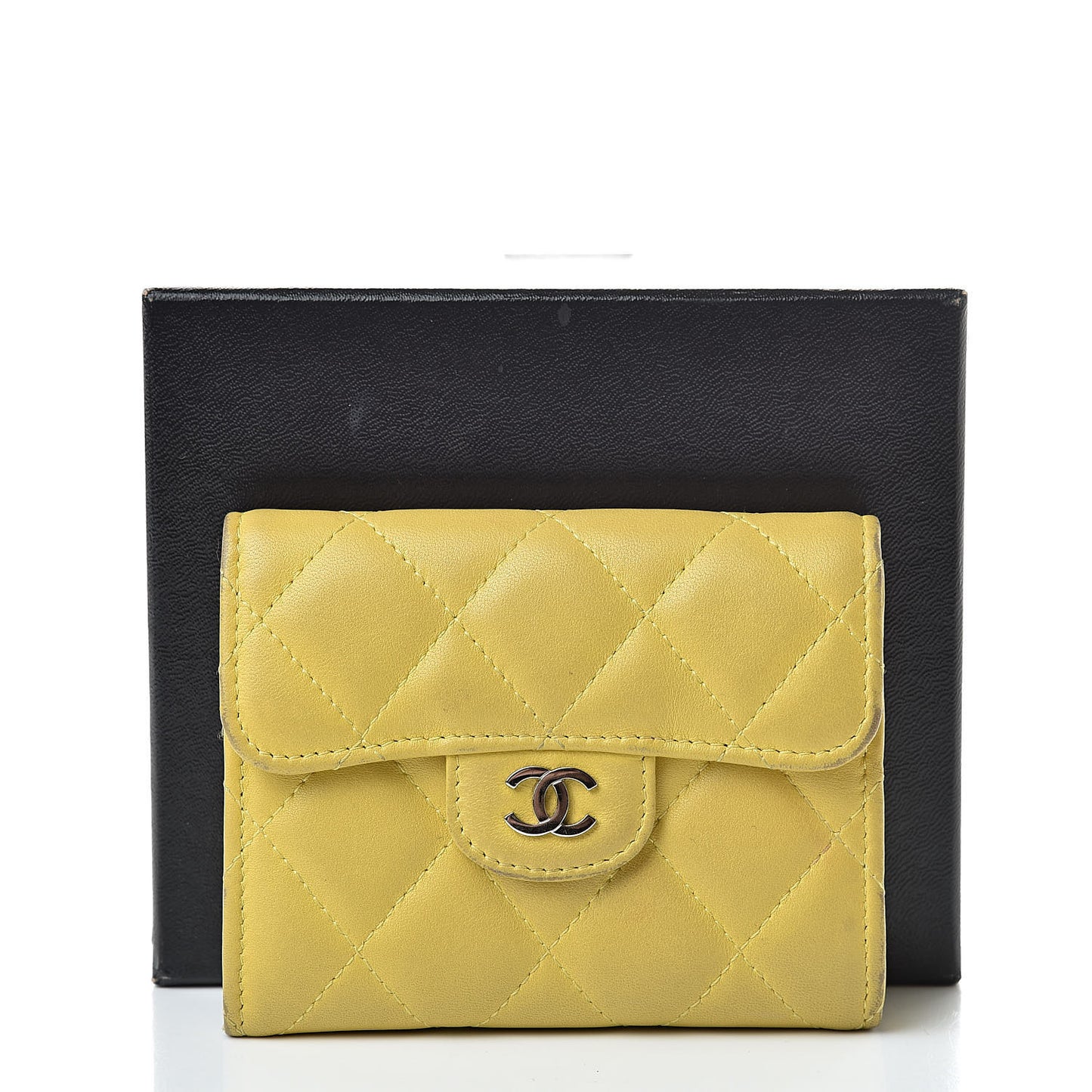 Lambskin Quilted Flap Card Holder Yellow