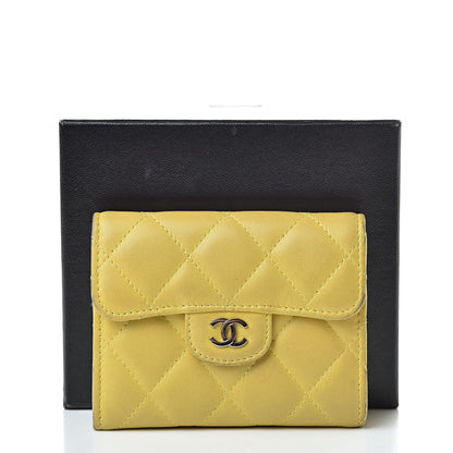 Chanel Lambskin Quilted Flap Card Holder Yellow 20 of 20
