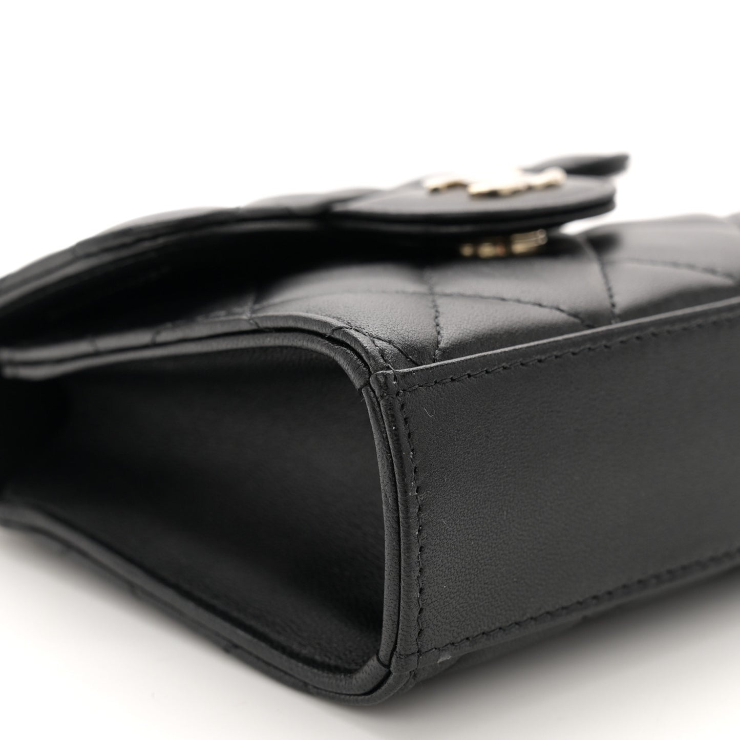Lambskin Quilted Top Handle Flap Clutch With Chain Black