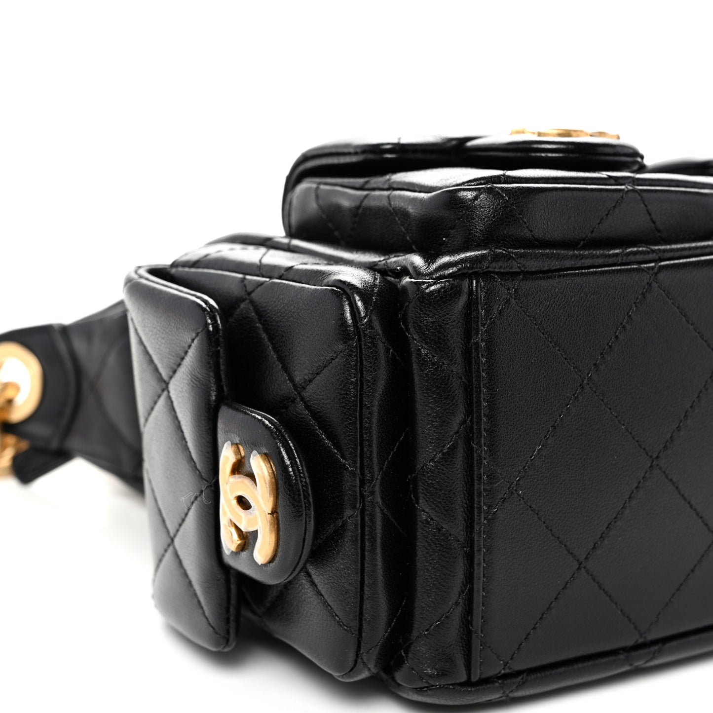 Shiny Lambskin Quilted Trendy Pockets Hobo Black