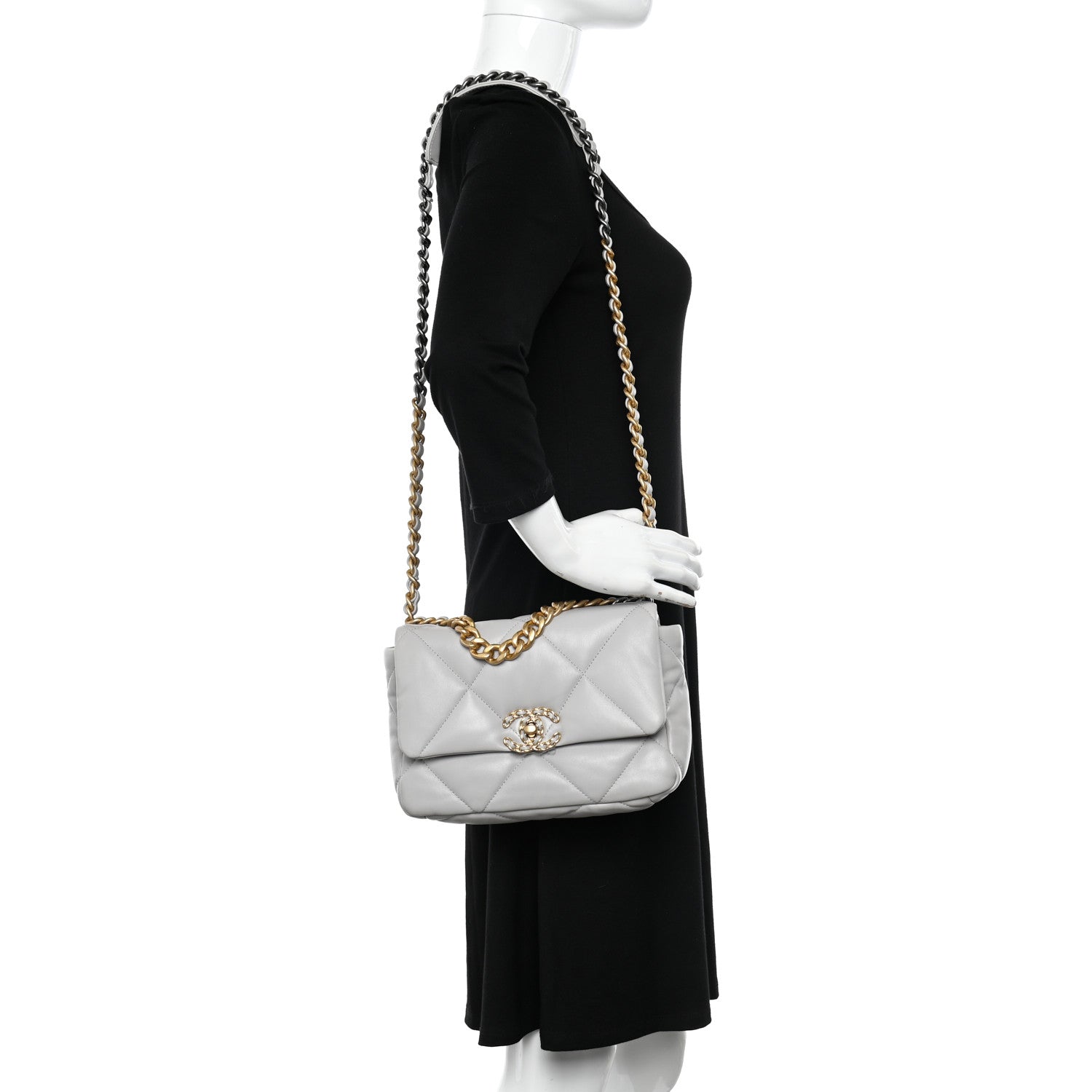 Chanel Goatskin Quilted Medium Chanel 19 Flap Grey 2 of 11