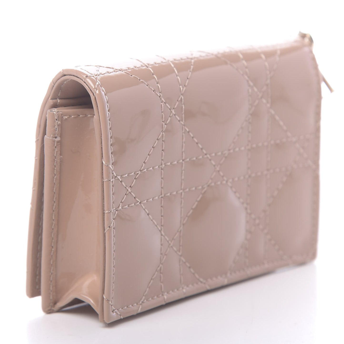 Patent Cannage Small Lady Dior Flap Card Holder Rose De Vents