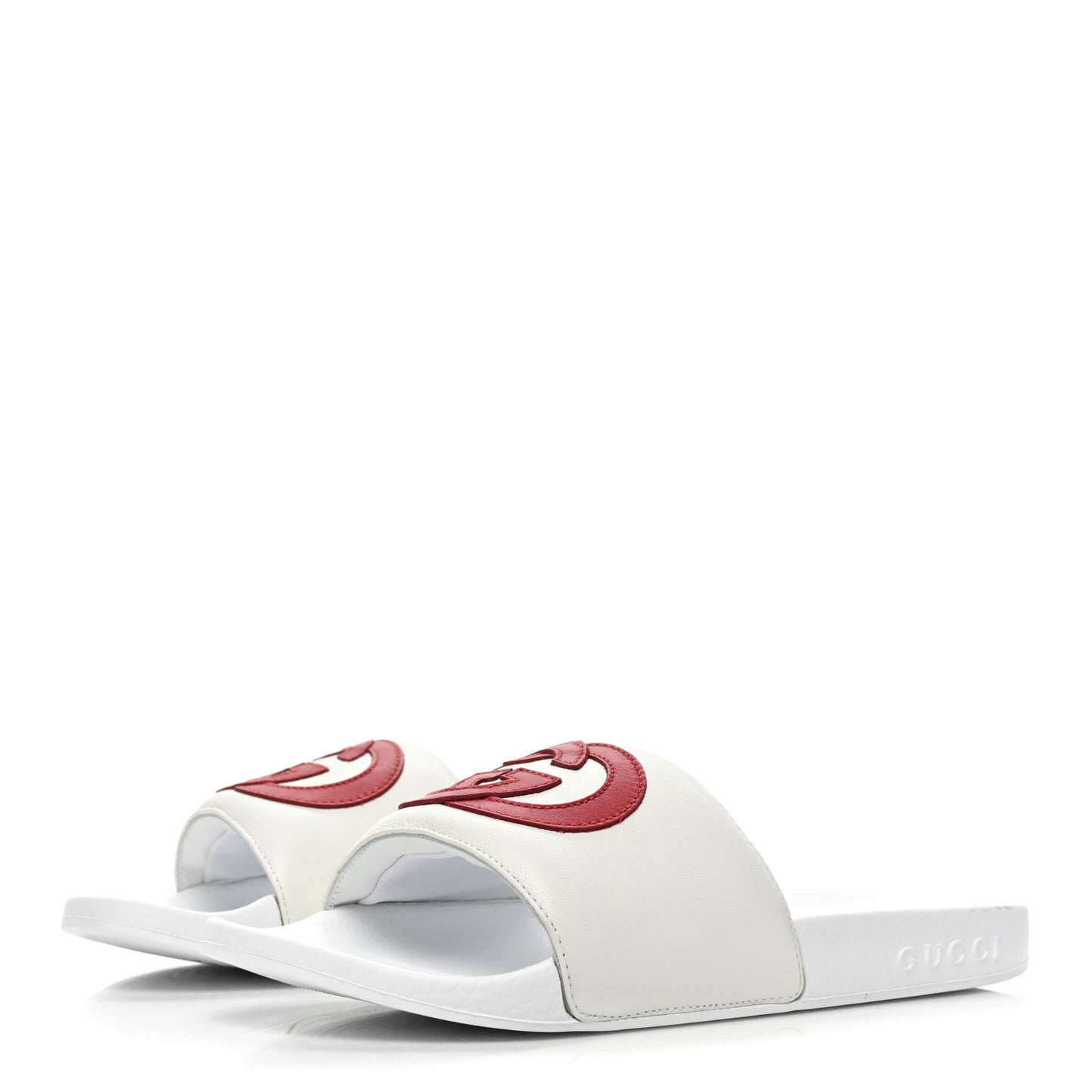 Nappa Miro Soft Calfskin Womens Interlocking G Slide Sandals 36 White Hibiscus Red